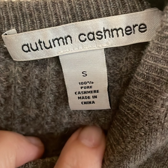 Autumn Cashmere Pure Cashmere Marked Moss Brown Textured Cropped Sweater - Picture 2 of 6